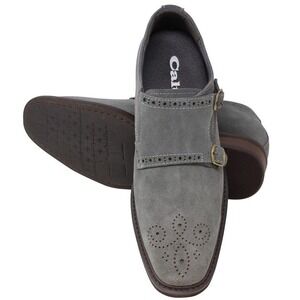 CALTO Men's Invisible 3" Height Elevator Dual Monk Strap Slip On Shoe Gray Sz 12